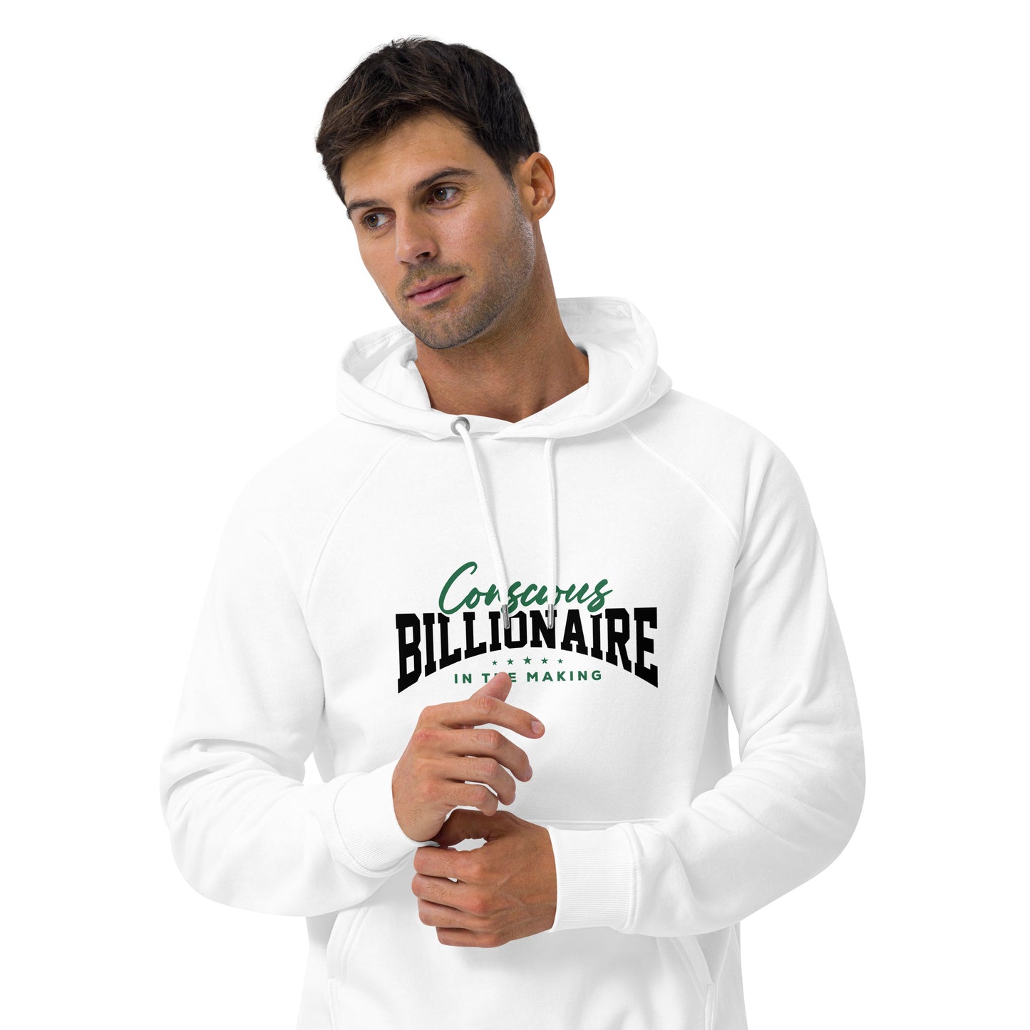 Conscious Billionaire In The Making Unisex eco raglan hoodie