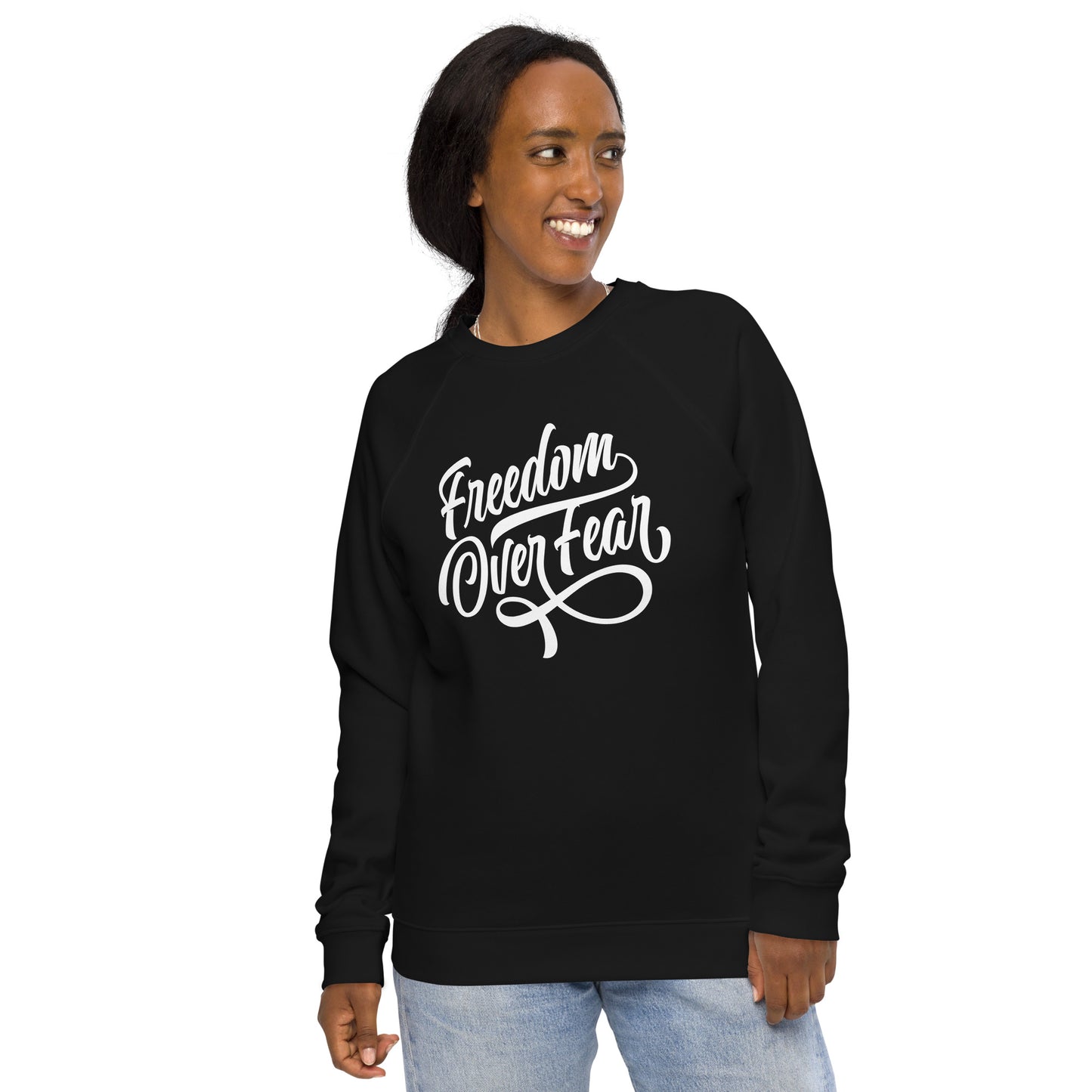 Freedom Over Fear Unisex organic raglan sweatshirt