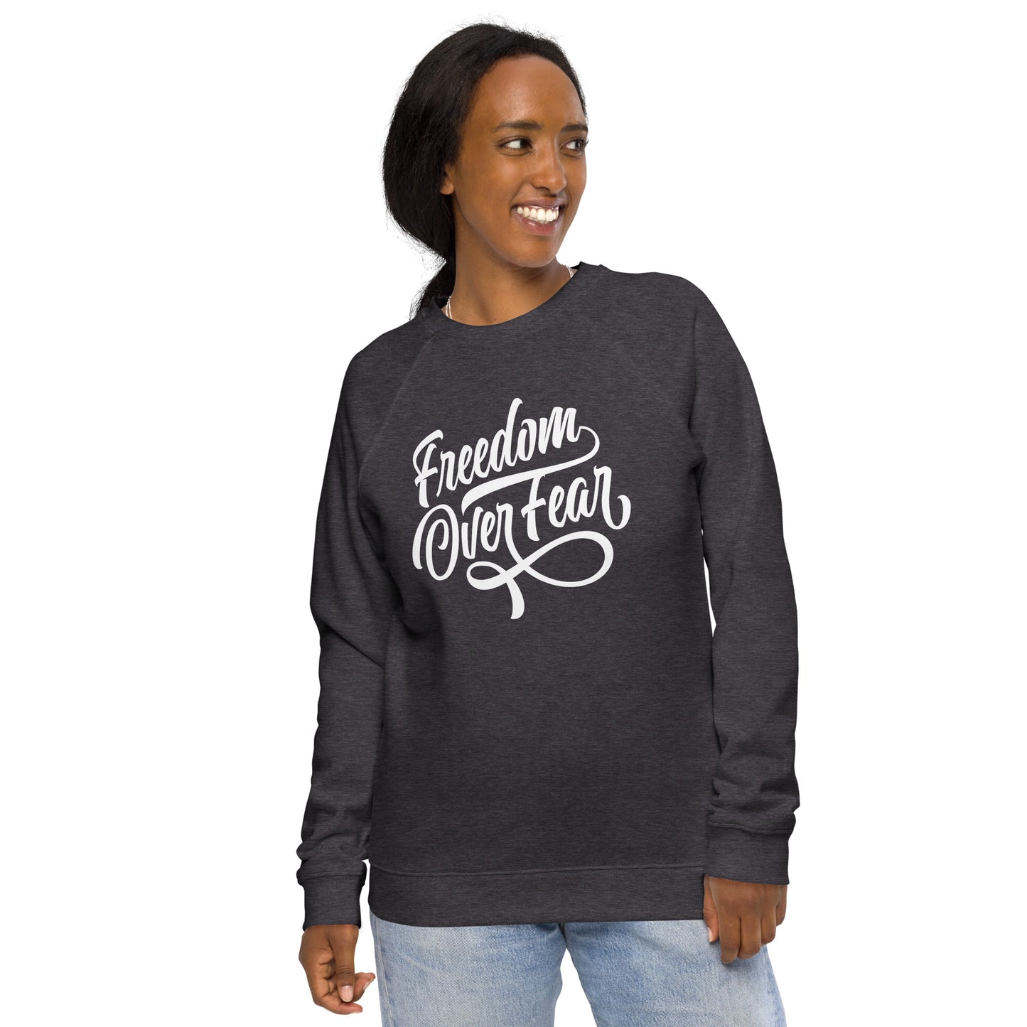 Freedom Over Fear Unisex organic raglan sweatshirt