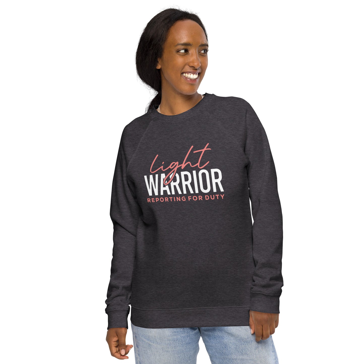 Light Warrior Unisex organic raglan sweatshirt