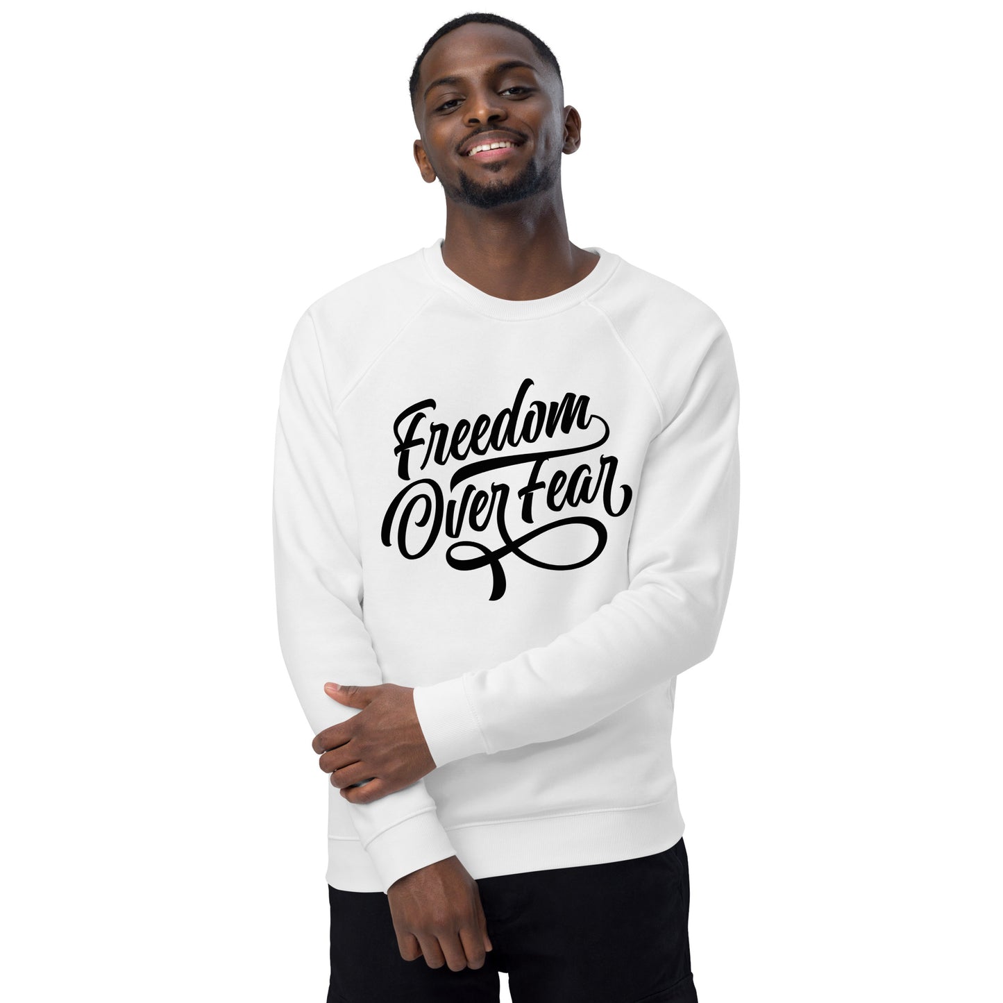 Freedom Over Fear Unisex organic raglan sweatshirt