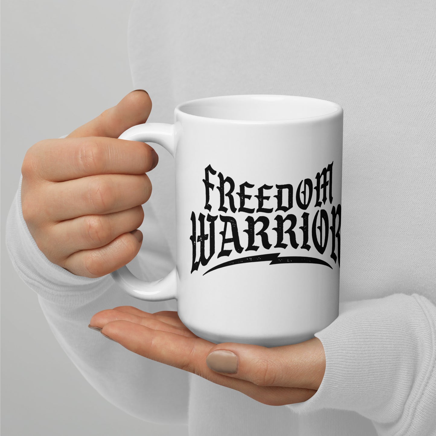 Freedom Warrior White glossy mug