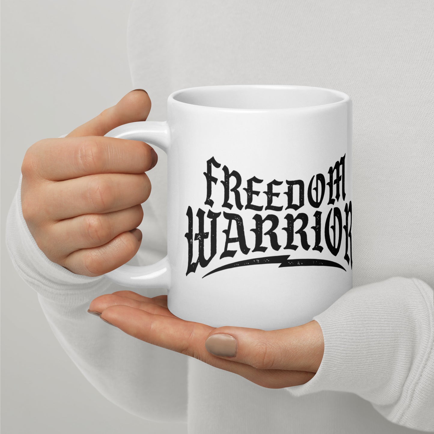 Freedom Warrior White glossy mug